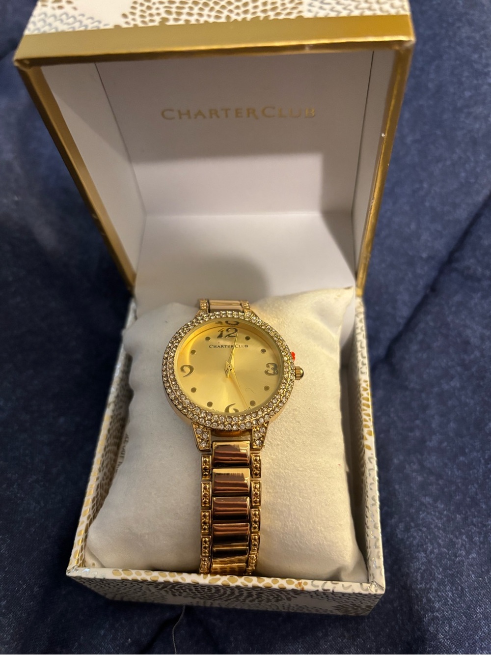Charter Club Gold Crystal Bezel Women's Bracelet Watch